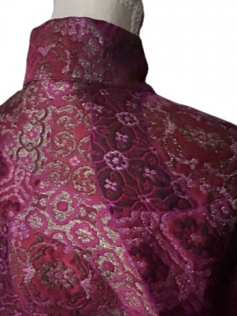 100% Silk CONNIE ROBERSON Jacket Tapestry Brocade Small Burgundy Designer - Picture 7 of 15